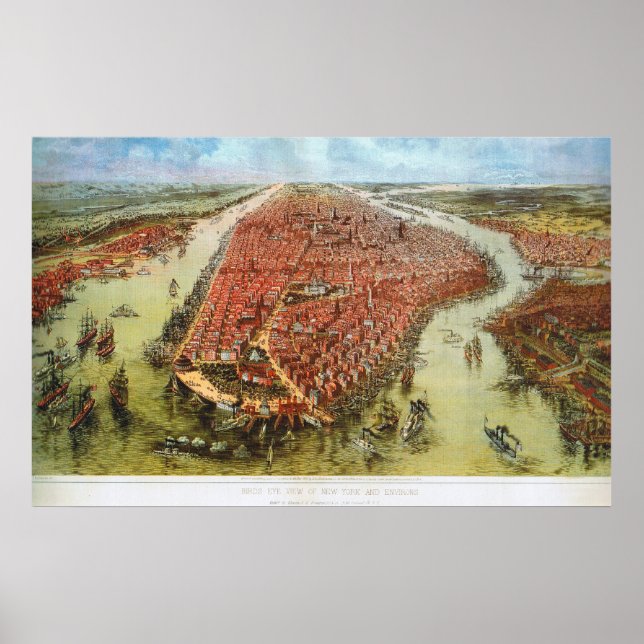 Bird's Eye View of Manhattan, Bachmann 1865 Print (Front)