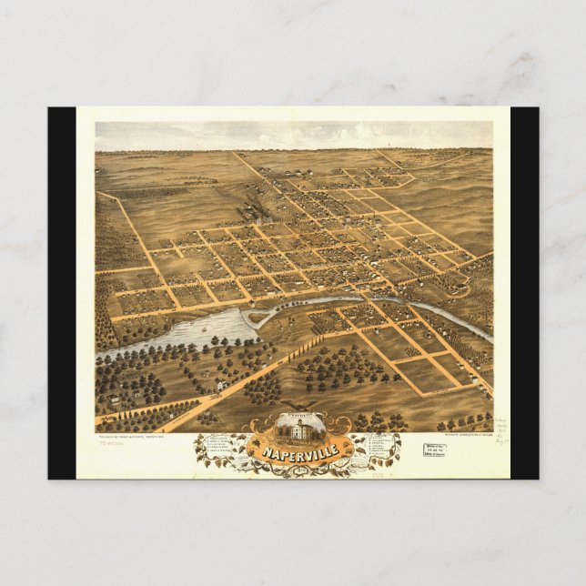 Bird's Eye View of Naperville Illinois (1869) Postcard (Front)