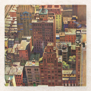 Bird's-Eye View of New York City by John Falter Glass Coaster