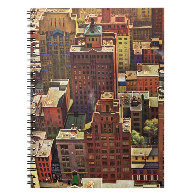 Bird's-Eye View of New York City by John Falter Spiral Notebook (Front)
