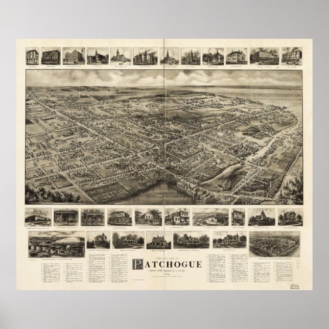 Bird's Eye View of Patchogue, New York (c1905) Poster (Front)