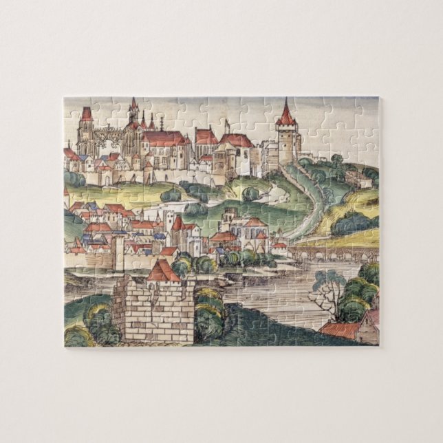 Bird's Eye View of Prague from the Nuremberg Chron Jigsaw Puzzle (Horizontal)