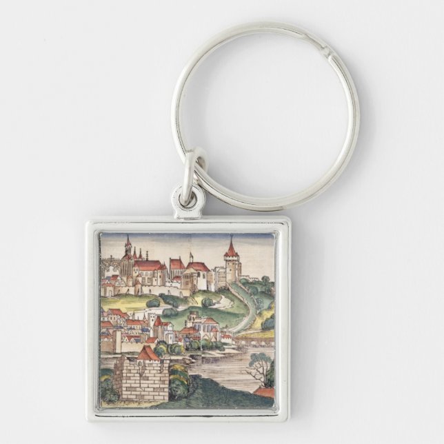 Bird's Eye View of Prague from the Nuremberg Chron Key Ring (Front)