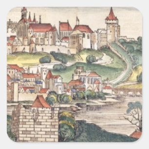 Bird's Eye View of Prague from the Nuremberg Chron Square Sticker