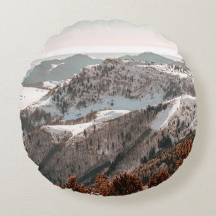 BIRD'S-EYE VIEW OF SNOW COVERED MOUNTAIN UNDER CLE ROUND CUSHION