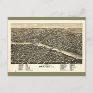 Bird's eye view Rockford Illinois (1880) Postcard