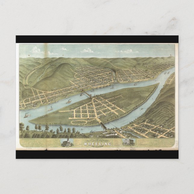 Bird's eye view Wheeling West Virginia (1870) Postcard (Front)