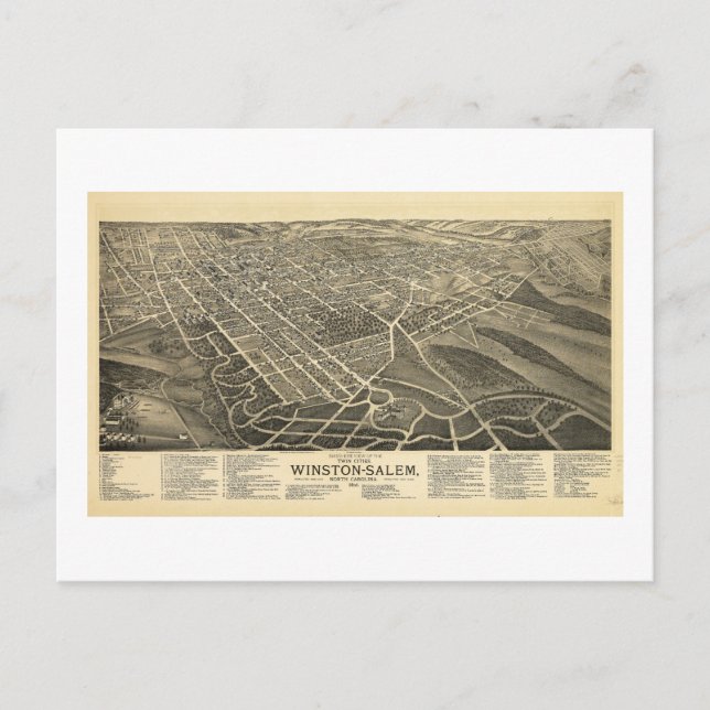 Bird's-eye view Winston-Salem North Carolina 1891 Postcard (Front)