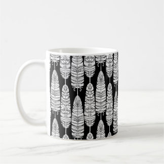 Birds feathers boho seamless pattern in black and  coffee mug