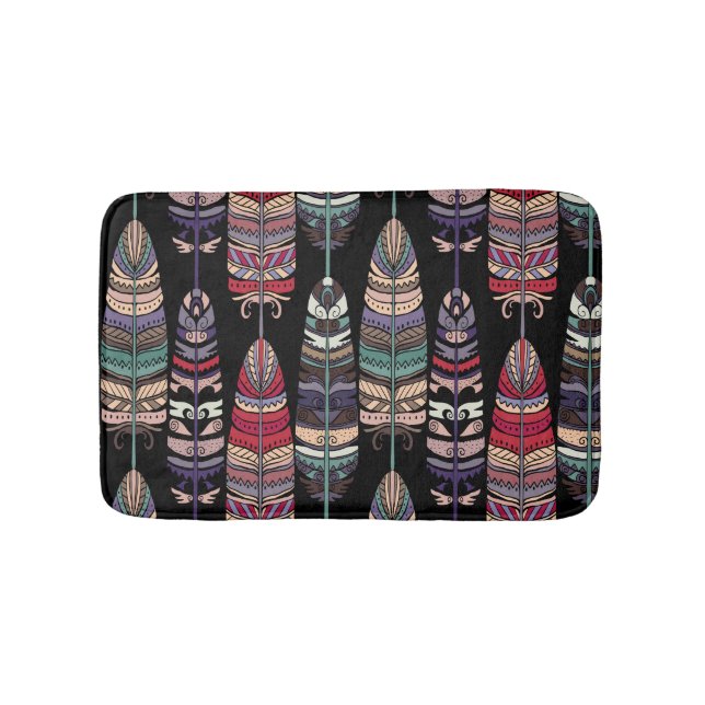 Birds Feathers Tribal Art Seamless Bath Mat (Front)