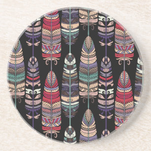 Birds Feathers Tribal Art Seamless Coaster