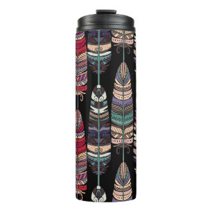 Birds Feathers Tribal Art Seamless Thermal Tumbler
