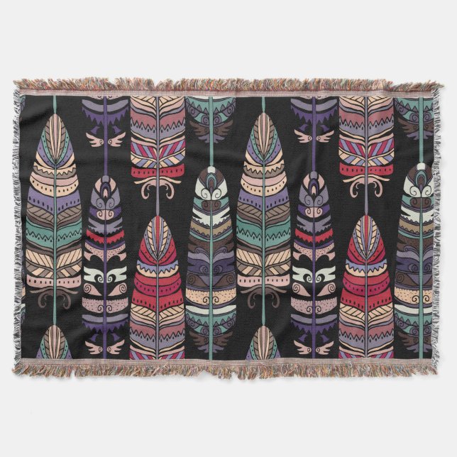 Birds Feathers Tribal Art Seamless Throw Blanket (Front)