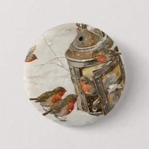 Birds Find Shelter in Lantern Vintage Christmas 6 Cm Round Badge