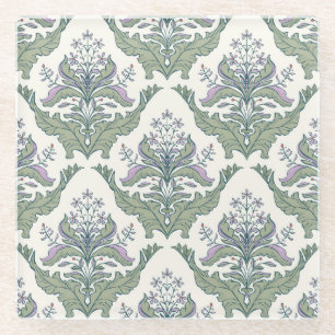 Birds Floral: Charming Seamless Pattern Glass Coaster