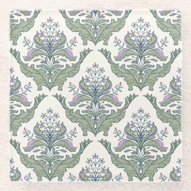 Birds Floral: Charming Seamless Pattern Glass Coaster (Front)