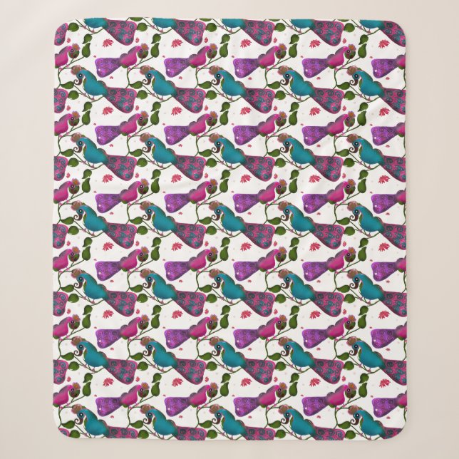 Birds floral seamless pattern Curtain Sherpa Blanket (Front)