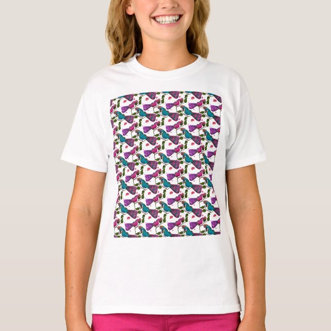 Birds floral seamless pattern Curtain T-Shirt (Front)