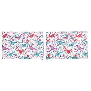 Birds Floral Watercolor Pillowcase