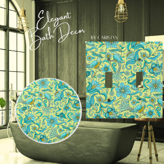 Birds Florals Blues, Yellow Ceramic Knob