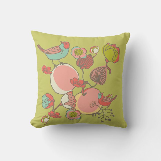 Birds, Flowers, and Fruit Pillow (Front)