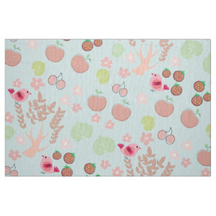 birds, flowers and trees pattern fabric