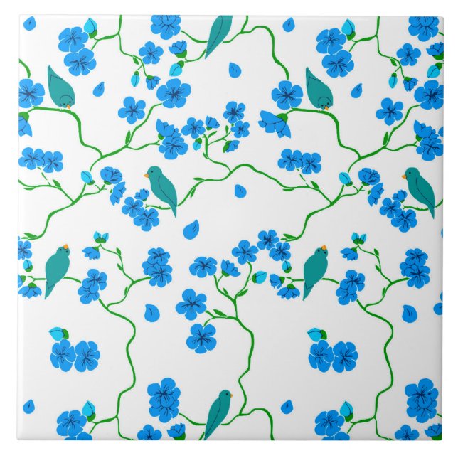 Birds & Flowers Ceramic Tile (Front)