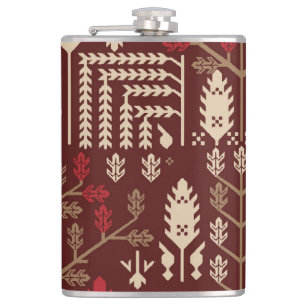Birds Flowers Dark Blue Pattern Hip Flask