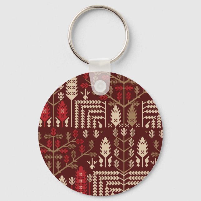 Birds Flowers Dark Blue Pattern Key Ring (Front)
