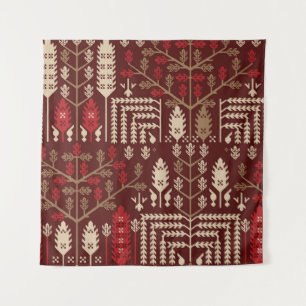 Birds Flowers Dark Blue Pattern Tapestry