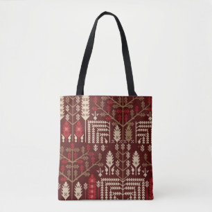 Birds Flowers Dark Blue Pattern Tote Bag