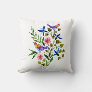 Birds Flowers Floral Watercolor Cushion