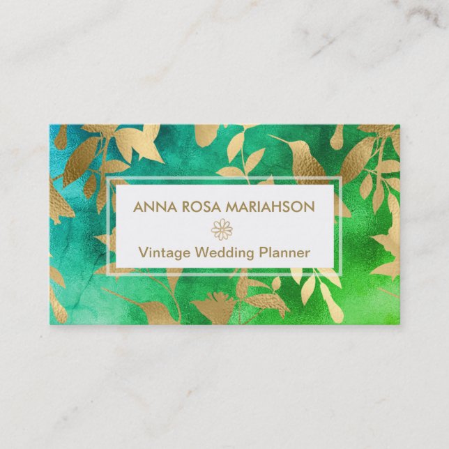 *~* Birds Flowers Gold Art Deco Pattern Business Card (Front)