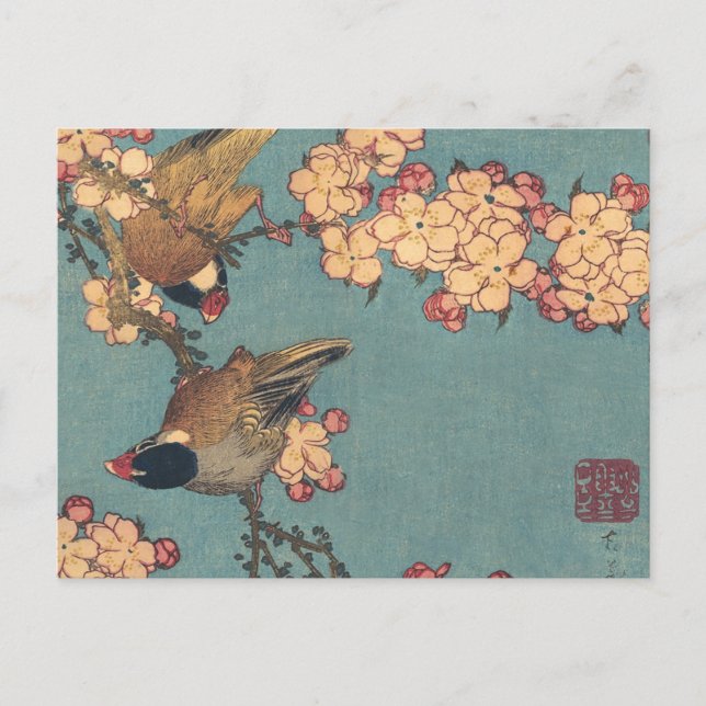 Birds Flowers Hokusai Japanese Art Postcard (Front)
