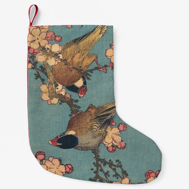 Birds Flowers Hokusai Japanese Art Small Christmas Stocking (Front)