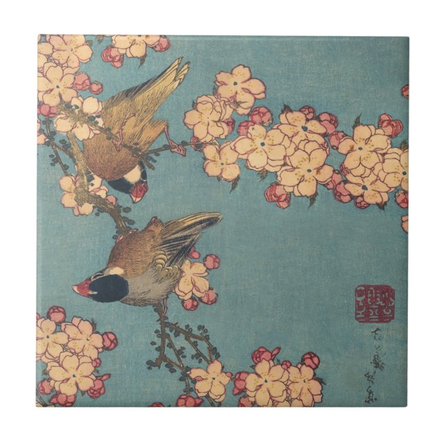 Birds Flowers Hokusai Japanese Art Tile (Front)