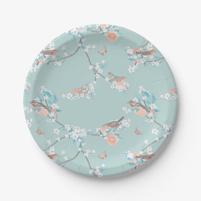 Birds & Flowers Paper Plate (Front)