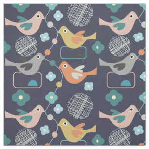 Birds Flowers Retro Modern Mid Century Fun Pattern Fabric