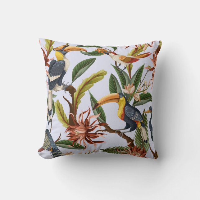 Birds & Flowers: Tropical Vintage Pattern. Cushion (Front)