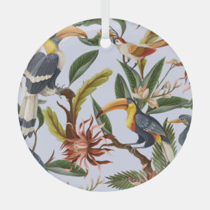 Birds & Flowers: Tropical Vintage Pattern. Glass Tree Decoration