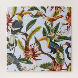Birds & Flowers: Tropical Vintage Pattern. Jigsaw Puzzle