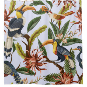Birds & Flowers: Tropical Vintage Pattern. Shower Curtain
