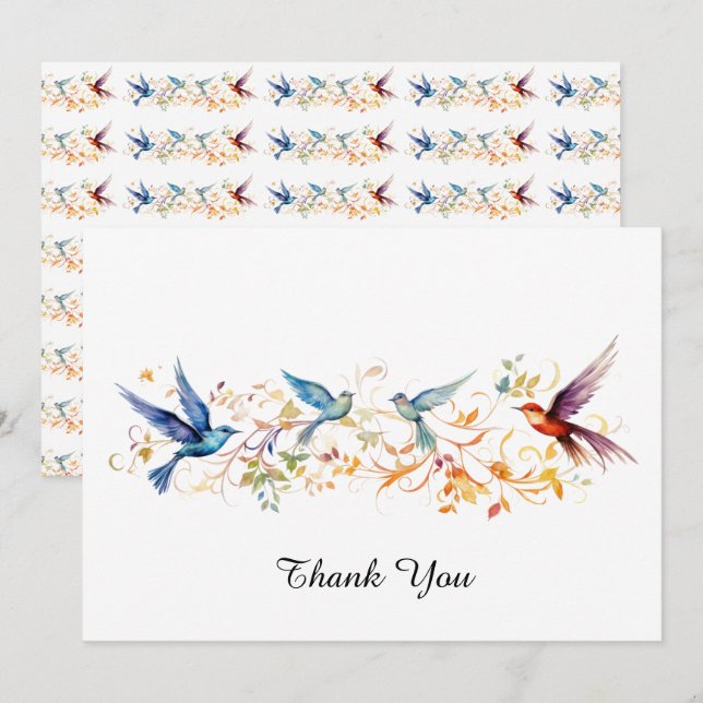 Birds flying  graphics pattern thank you card (Front/Back)