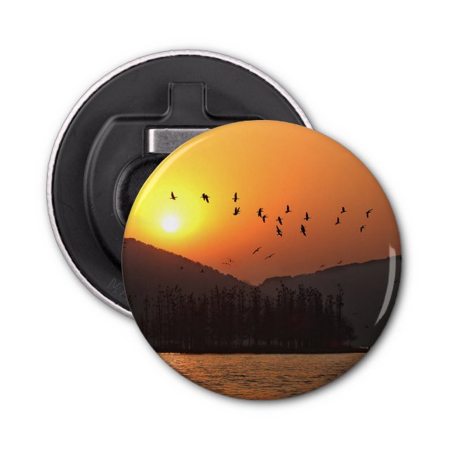 Birds Flying in Sunset Sky Over East Lake Bottle Opener (Front)
