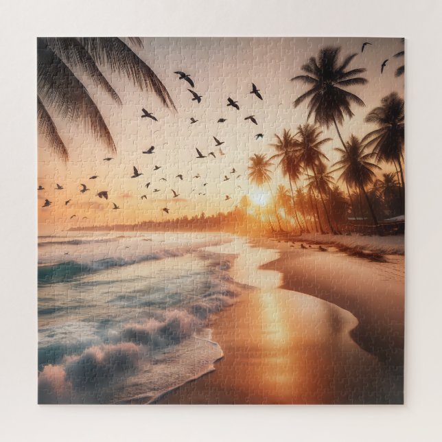 Birds Flying over a Beach at Sunset Jigsaw Puzzle (Vertical)