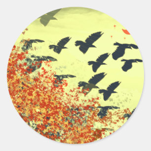 Birds Flying Red Moon Classic Round Sticker