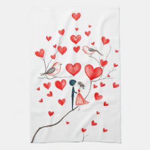Birds for Valentine's Day Tea Towel