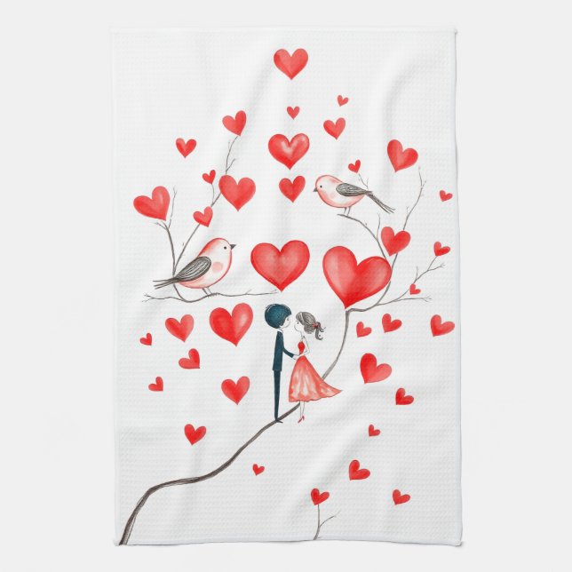 Birds for Valentine's Day Tea Towel (Vertical)