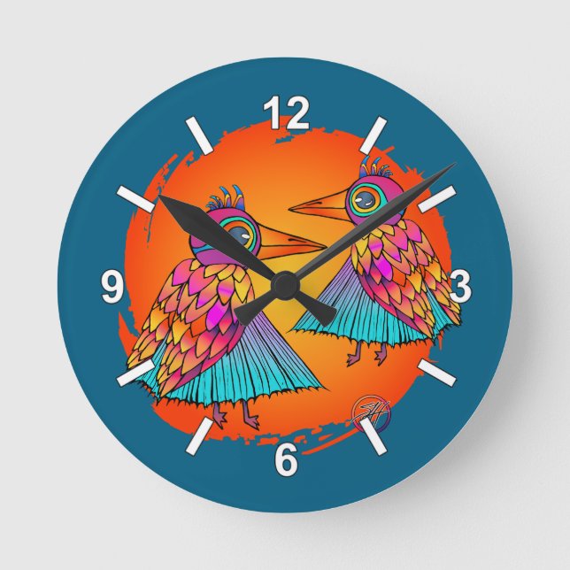 Birds full of colour round clock (Front)