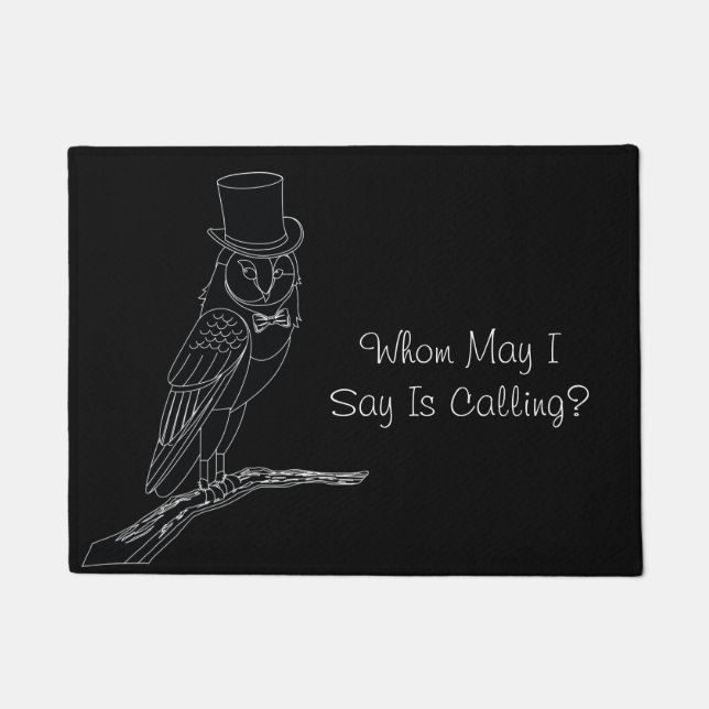 Birds Funny Owl in a Top Hat  Doormat (Front)